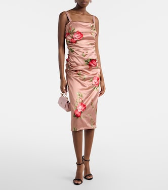 dolce and gabbana pink floral dress Dolce & Gabbana Pink Silk Midi Dress