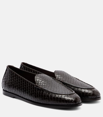 College snake-effect leather loafers | Aquazzura