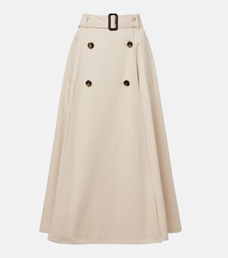 Gonna midi in gabardine di cotone con cintura | Burberry