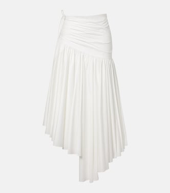 Asymmetric cotton poplin midi skirt | Self-Portrait