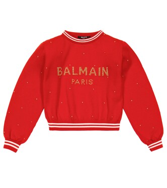 Logo jacquard virgin wool sweatshirt | Balmain Kids