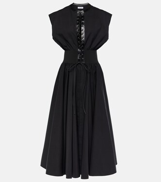 Leather-trimmed cotton maxi dress | Alaïa
