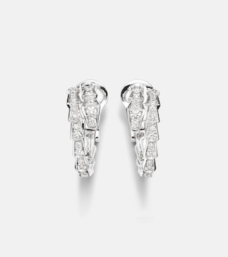 Serpenti Viper 18kt white gold hoop earrings with diamonds | Bvlgari