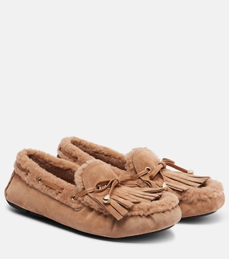 Manon F shearling-lined suede boat shoes | Jimmy Choo