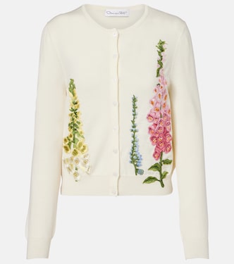 Foxgloves embroidered virgin wool cardigan | Oscar de la Renta