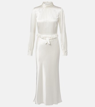 Bow-detail ruffled silk satin midi dress | Alessandra Rich