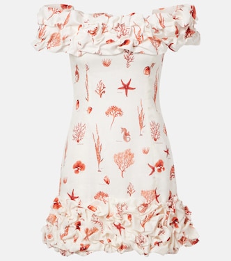 Jardin printed off-shoulder linen minidress | Agua by Agua Bendita