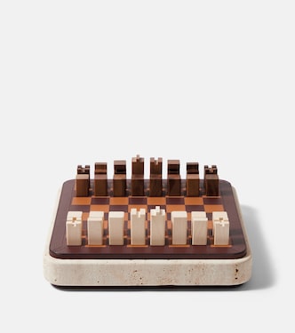 Rodi leather, marble, and wooden chess set | Giobagnara