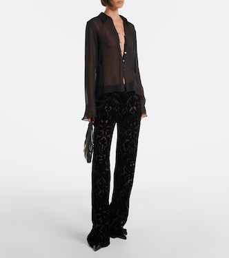 Floral devoré velour straight pants in black - Gucci | Mytheresa