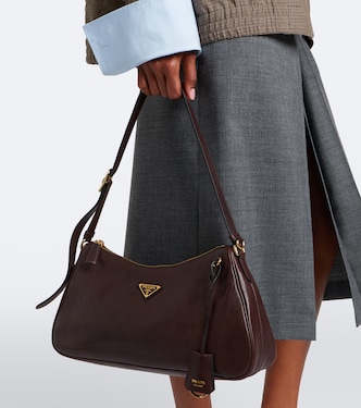Prada Aimée Large leather shoulder bag in brown - Prada | Mytheresa