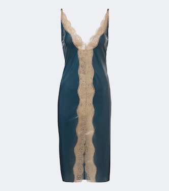 Lace-trimmed silk midi dress | Saint Laurent