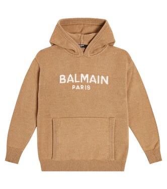 Logo intarsia wool and cashmere hoodie | Balmain Kids