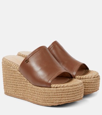 Wedge-Pantoletten aus Leder und Raffiabast | Gianvito Rossi