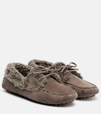 Monili shearling-trimmed suede moccasins | Brunello Cucinelli