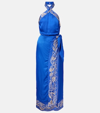 Hana floral halterneck satin maxi dress | Poupette St Barth