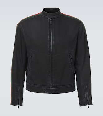 Chaqueta biker Web Stripe de denim | Gucci