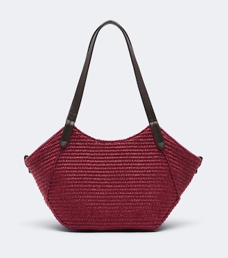 Borsa effetto rafia con pelle e monile | Brunello Cucinelli
