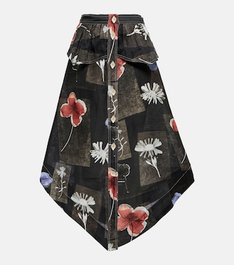 Floral silk and linen midi skirt | Ganni