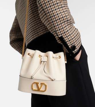 VLogo Signature Small leather bucket bag in white - Valentino
