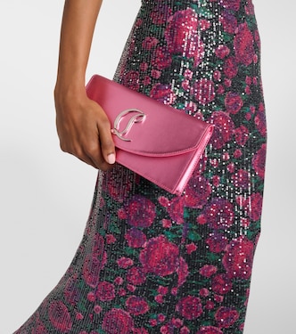 Loubi54 Small leather-trimmed silk clutch in silver - Christian