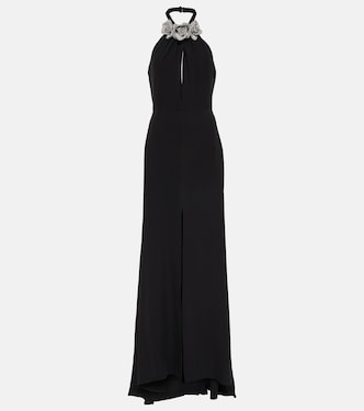 Floral-appliqué cutout front-slit gown | Valentino