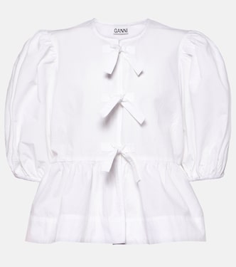 Bow-detail cotton poplin blouse | Ganni