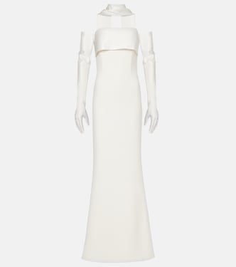 Roshana sash crêpe gown with gloves  | Safiyaa