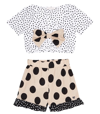 Polka-dot cotton top and shorts set | Monnalisa