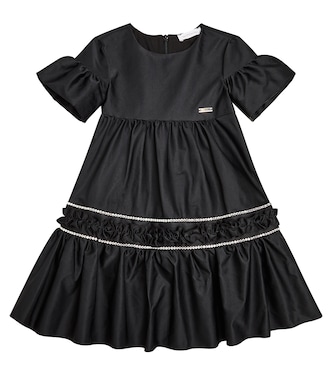 Ruffle-trimmed embellished satin dress  | Monnalisa