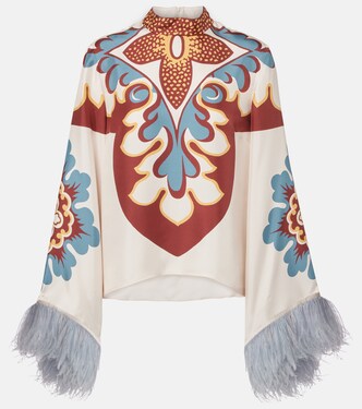 Make An Exit feather-trimmed silk top | La DoubleJ
