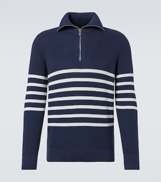 Striped cotton half-zip sweater | Brunello Cucinelli