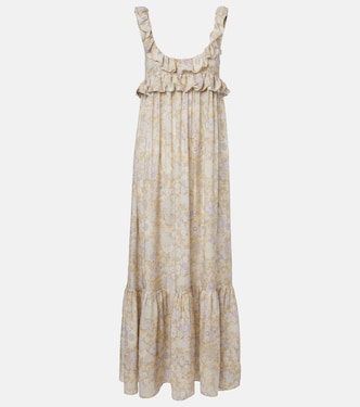Floral ruffled silk charmeuse maxi dress | Chloé