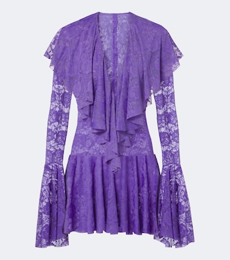 Ruffled semi-sheer lace minidress | Norma Kamali