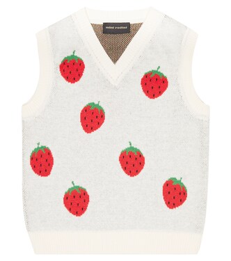 Strawberry jacquard cotton sweater vest | Mini Rodini