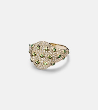 9kt gold ring with grey diamonds and tsavorites | Yvonne Léon