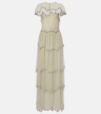 Zaria embellished tiered tulle gown | Costarellos
