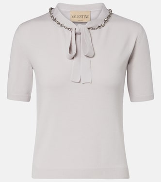 Embellished tie-neck virgin wool sweater | Valentino