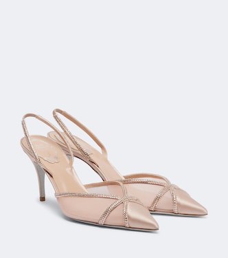 Embellished satin and mesh slingback pumps | Rene Caovilla