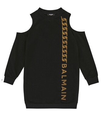 Logo cotton sweatshirt dress | Balmain Kids