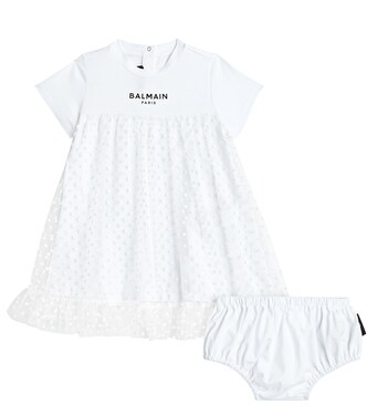 Polka-dot jersey and tulle dress and bloomers set | Balmain Kids