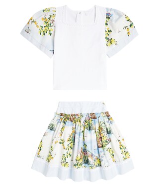 Printed cotton-blend top and skirt set | Patachou