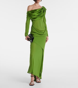 Draped sheer silk georgette gown in green - Christopher Esber | Mytheresa