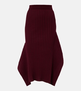 Asymmetric ribbed-knit midi skirt | Stella McCartney