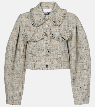 Chaqueta cropped de tweed de algodón | Ganni