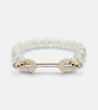 Chakra 18kt gold and moonstone bangle with diamonds and quartz | Ananya