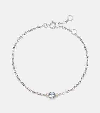 Delicate 14kt white gold bracelet with aquamarine and pearls | Stone and Strand