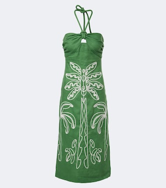刺绣挂脖亚麻中长连衣裙 | Farm Rio