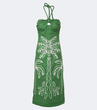 Embroidered halterneck linen midi dress  | Farm Rio