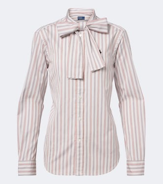 Bow-detail striped cotton poplin shirt | Polo Ralph Lauren