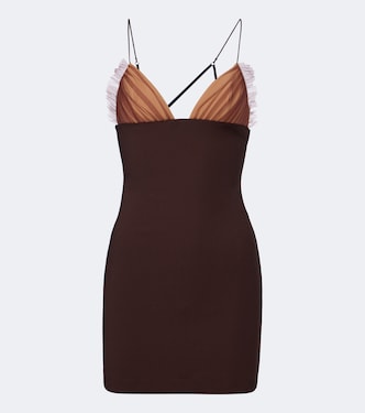 Tulle-trimmed ruched jersey minidress | Nensi Dojaka
